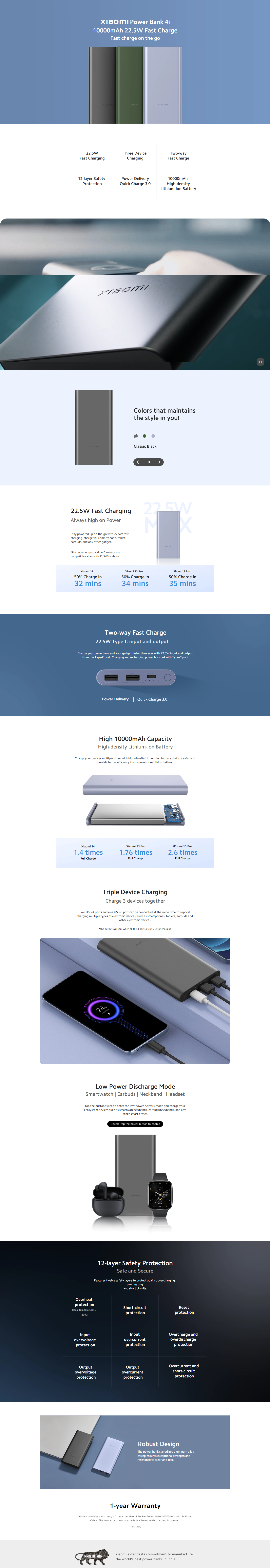 Xiaomi Power Bank 4i 10000mAh 22.5W Fast Charging Power Bank (Smart 12 Layer Protection, Supports All Phone, MIPB4I10000MAH22.5W)
