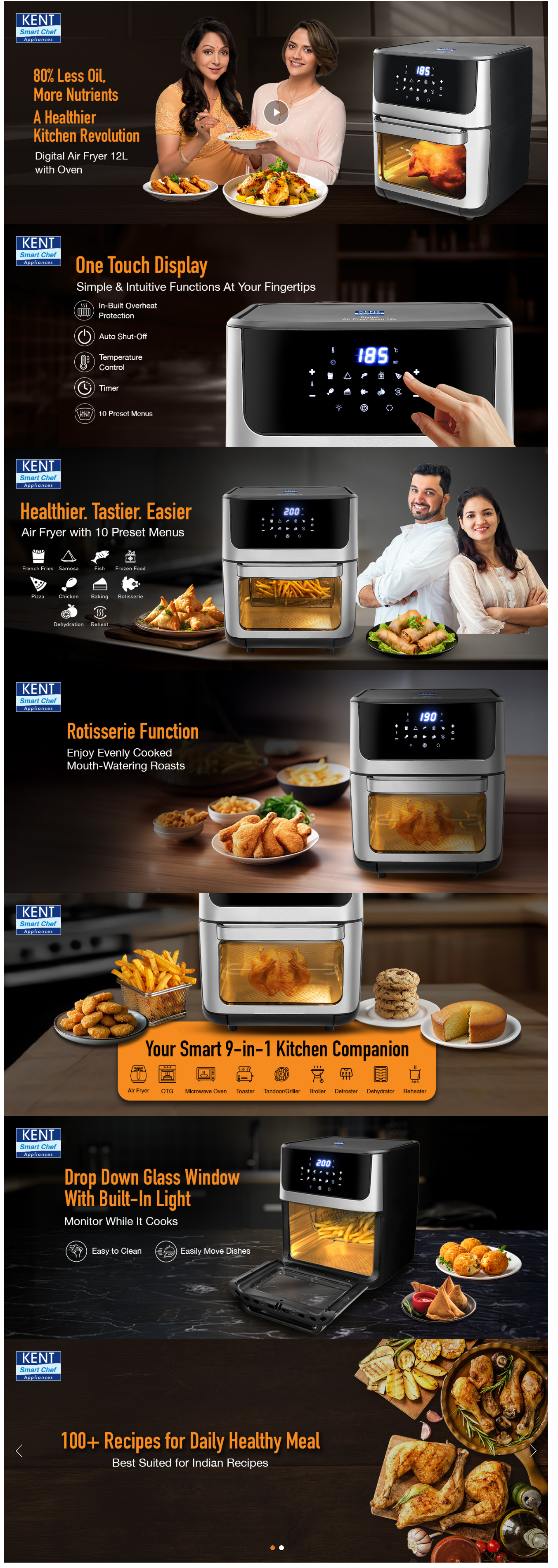 KENT Digital Air Fryer Oven 12L 1800W Grill & Roast | Digital Display & Touch Control Panel (DIGITALOVEN12L)