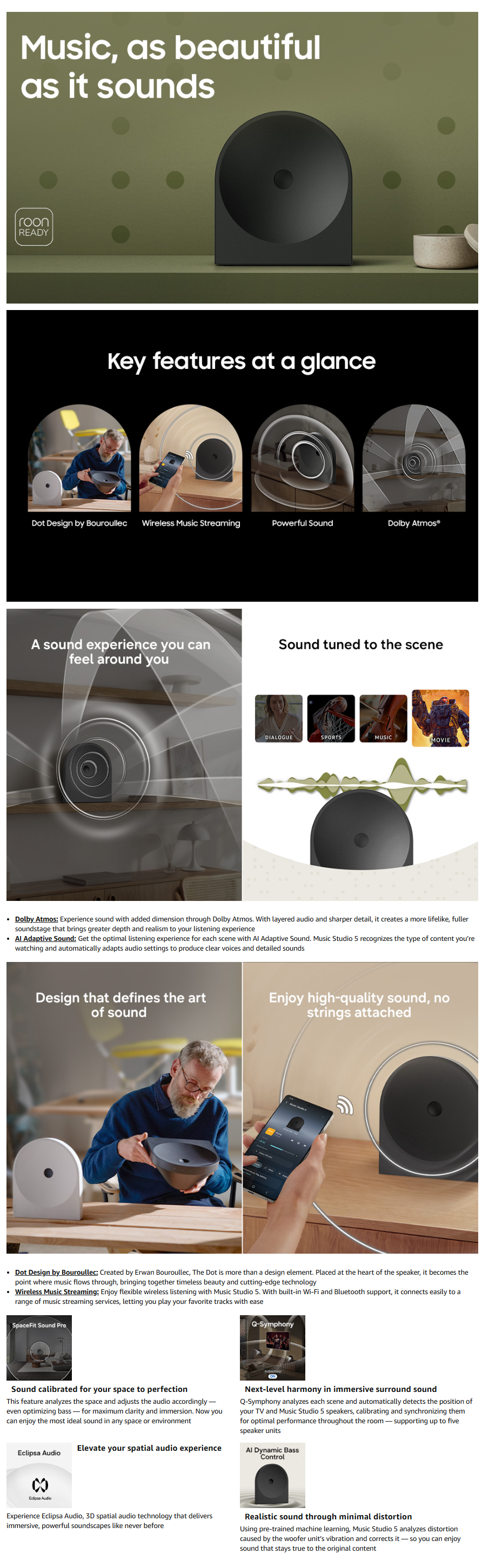 Samsung Music Studio 70 W 2.0 ch with Dot Design, Dolby Atmos, WiFi-Bluetooth Wireless Speaker (HWLS50H)