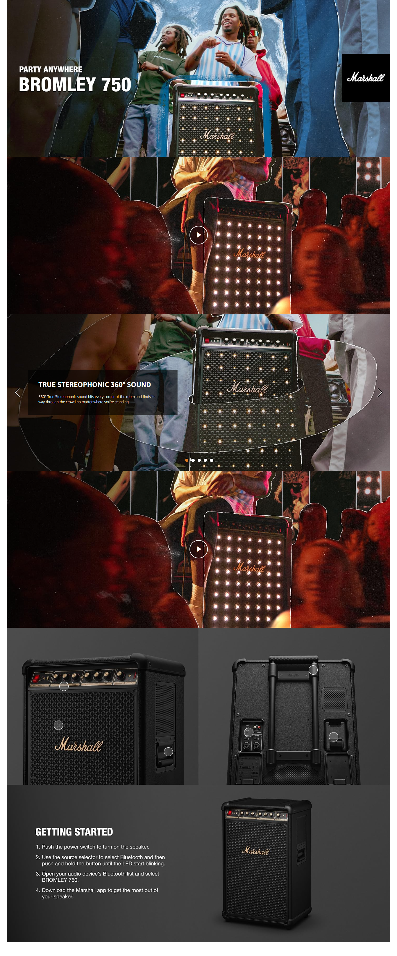 Marshall Bromley 750 Portable Wireless Party Speaker - Loud Stereo Sound with Bass and Treble Controls | Bluetooth (MSBSBROMLEY750)