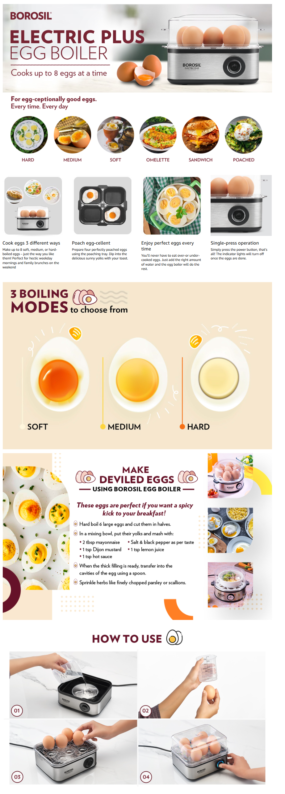 Borosil Electric Plus Egg Boiler (Boil Upto 8 Eggs At A Time, BRSEBELEPLUS8EGG)