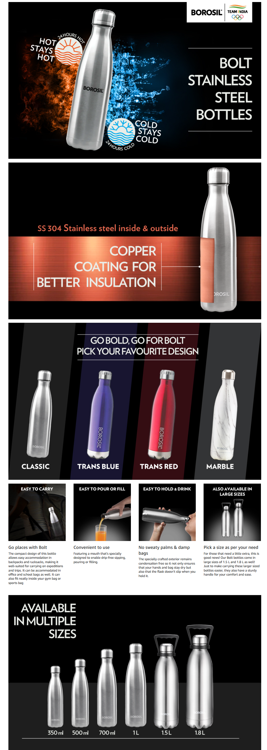 Borosil Hydra Bolt Trans Red 750 ml Stainless Steel Water Bottle (Double Wall Vacuum Insulated Flask, BRSBOLTRANS750CP)