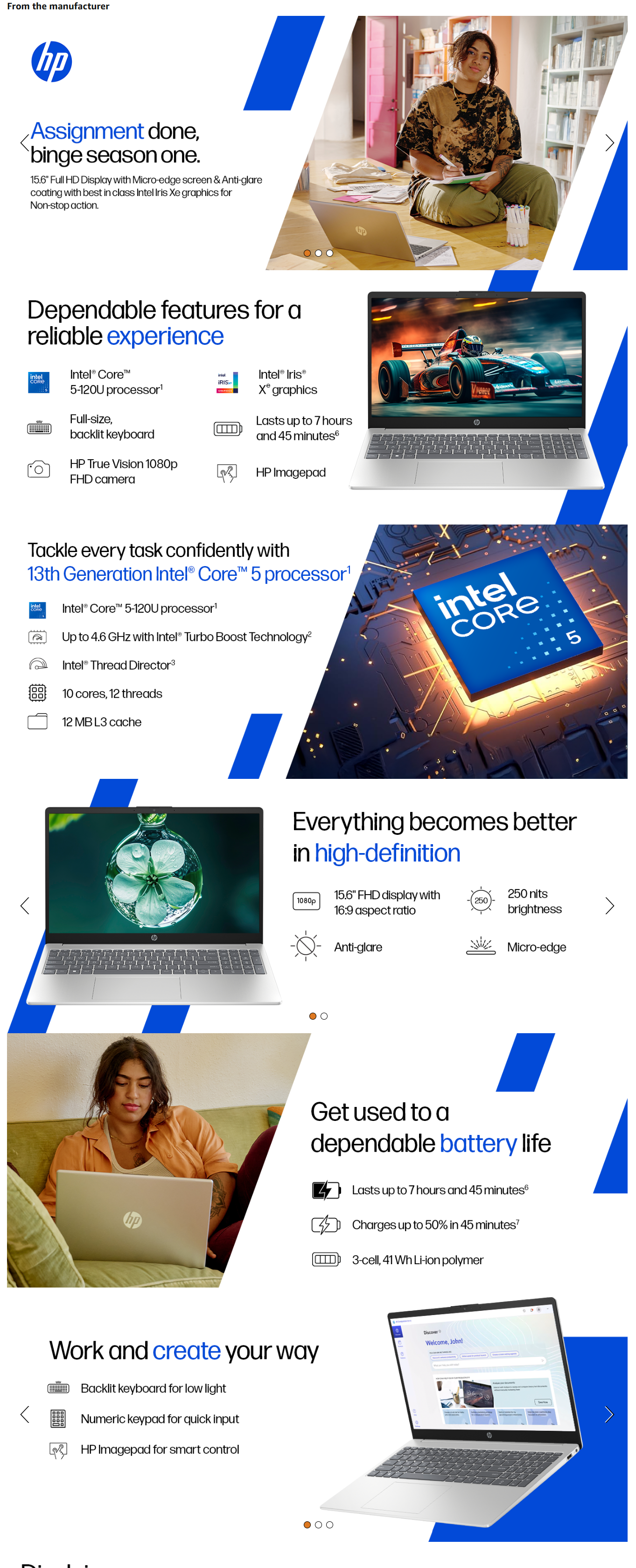 HP 15  16GB DDR4, 512GB SSD Intel Core 5-120U Laptop (HP15FD0640TU)