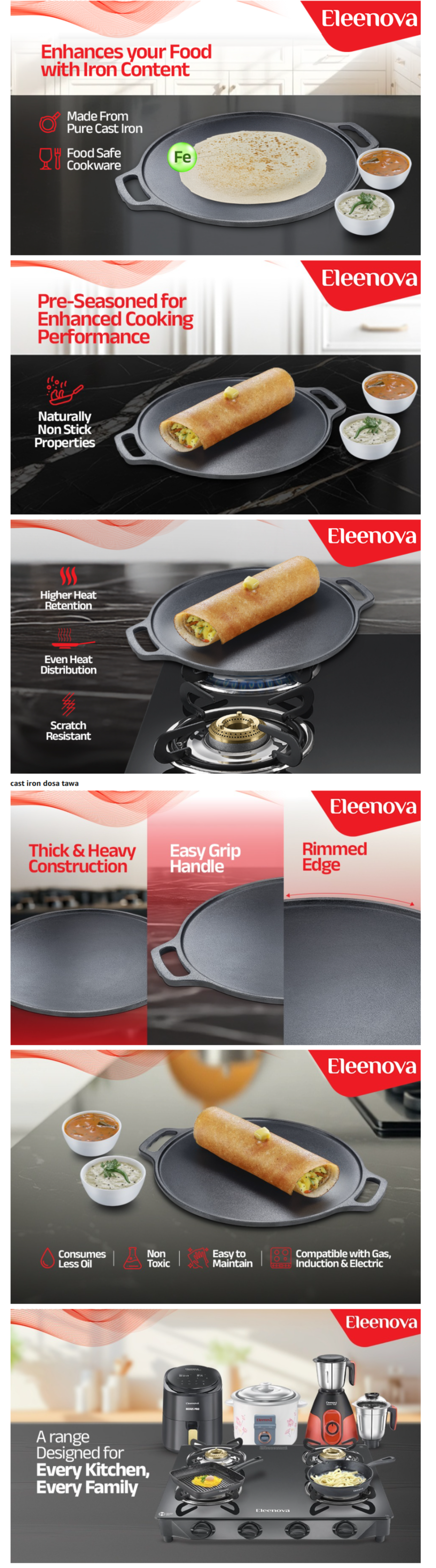 Eleenova Shakti Cast Iron Cookware - Dosa Tawa 30 cm (ELEDOSASHAKTIPS300MM)