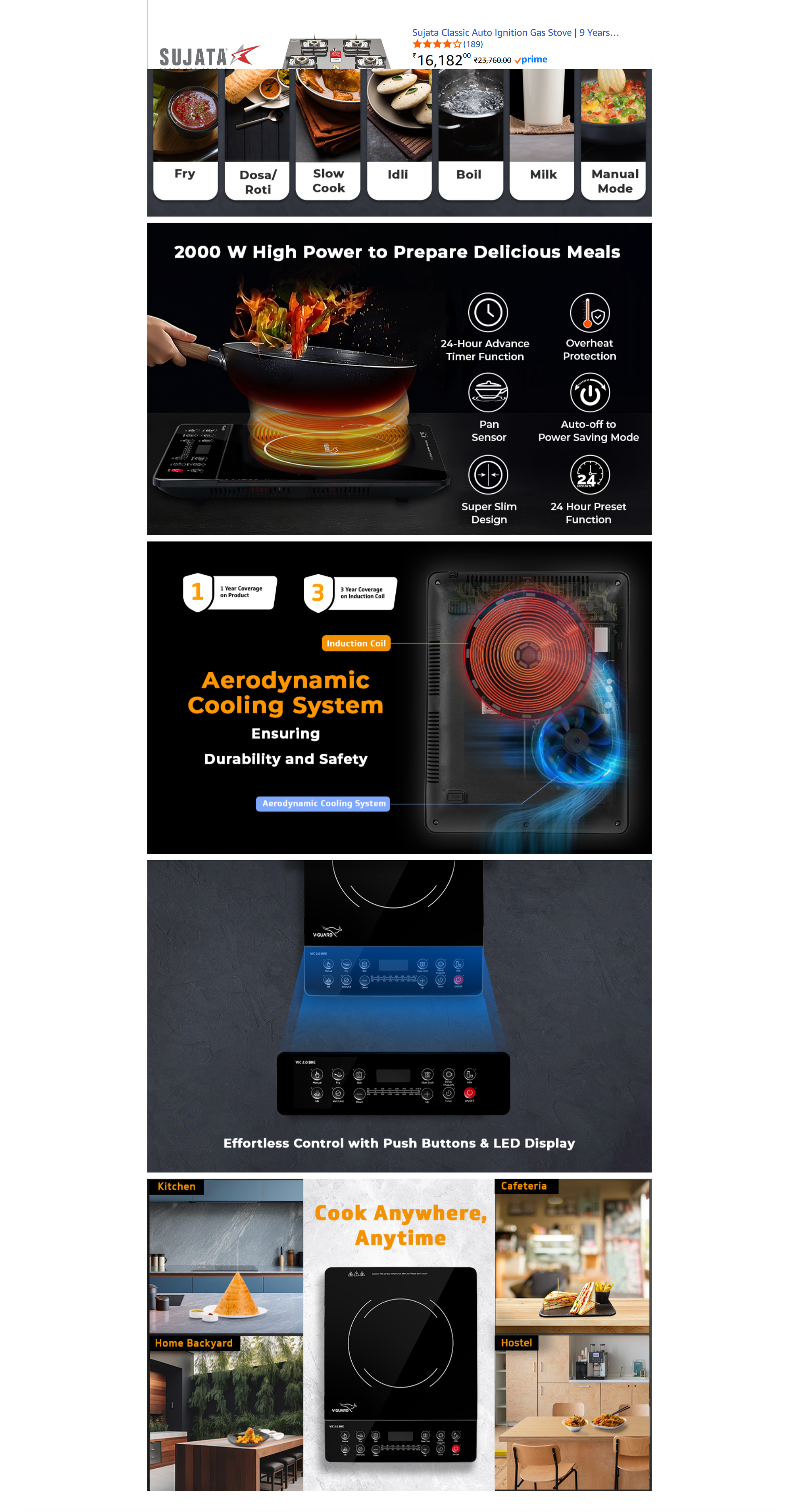 V-Guard VIC 2.0 BRE Induction Cooktop| 2000-Watt Electric Induction (INDCOOKVIC250V22000W)