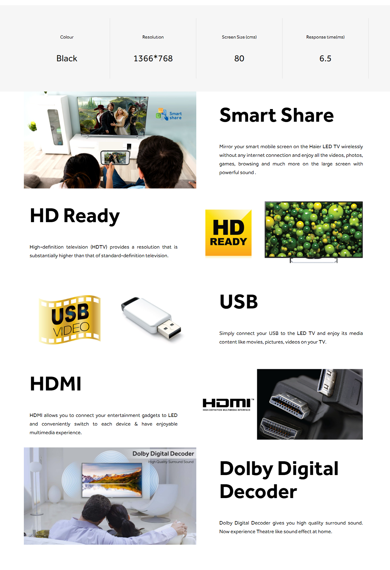 Haier HDR 32 inch LED Tv (LE32W2000)