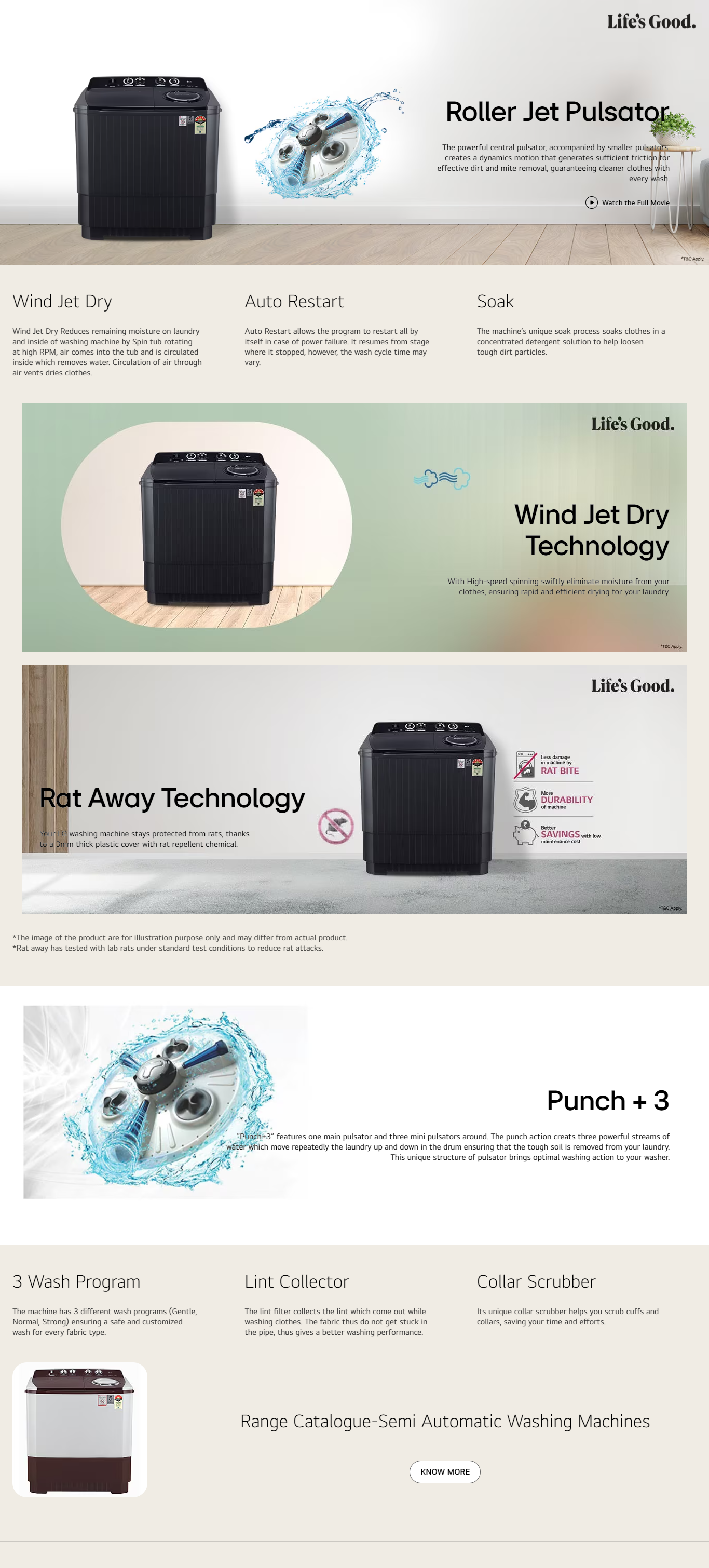 LG 10.5Kg Semi Automatic Top Load Washing Machine, Roller Jet Pulsator + Soak, Burgundy (P105ASRAZ)