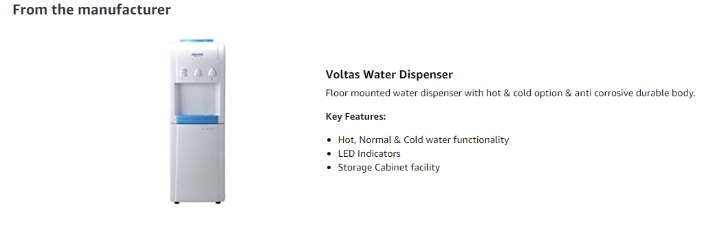 Voltas Mini Magic Pure F Floor Mounted Bottled Water Dispenser (MINIMAGICPURE-F)