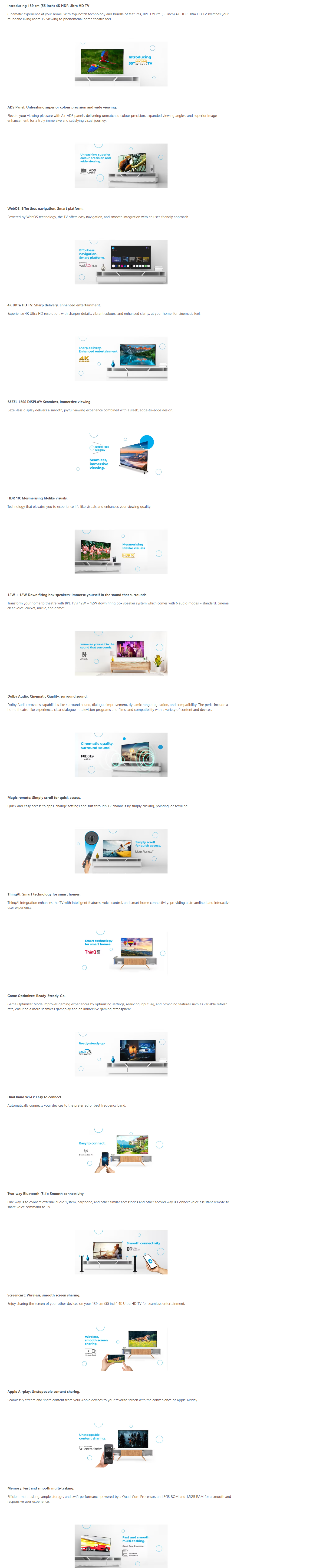 BPL 139 cm (55 inch) UHD webOS Smart TV (BPL55U73)