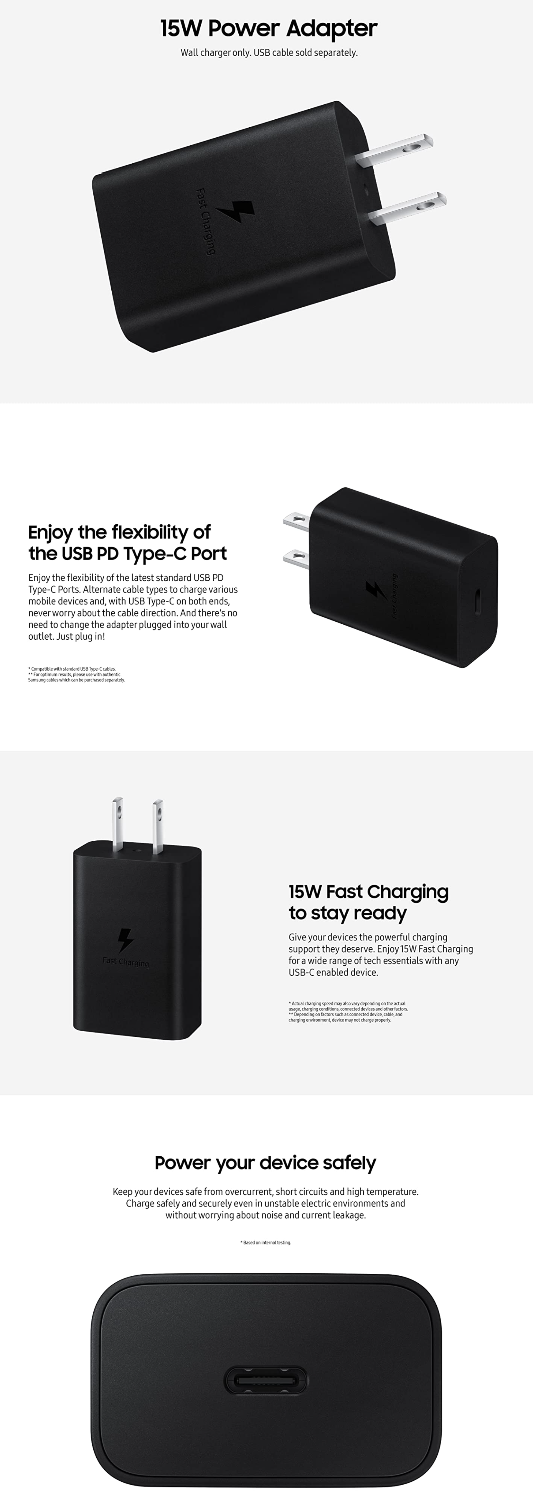 Samsung 15W Wall Charger Type C Only (Cable not Included), Black (SAMEPT1510N)