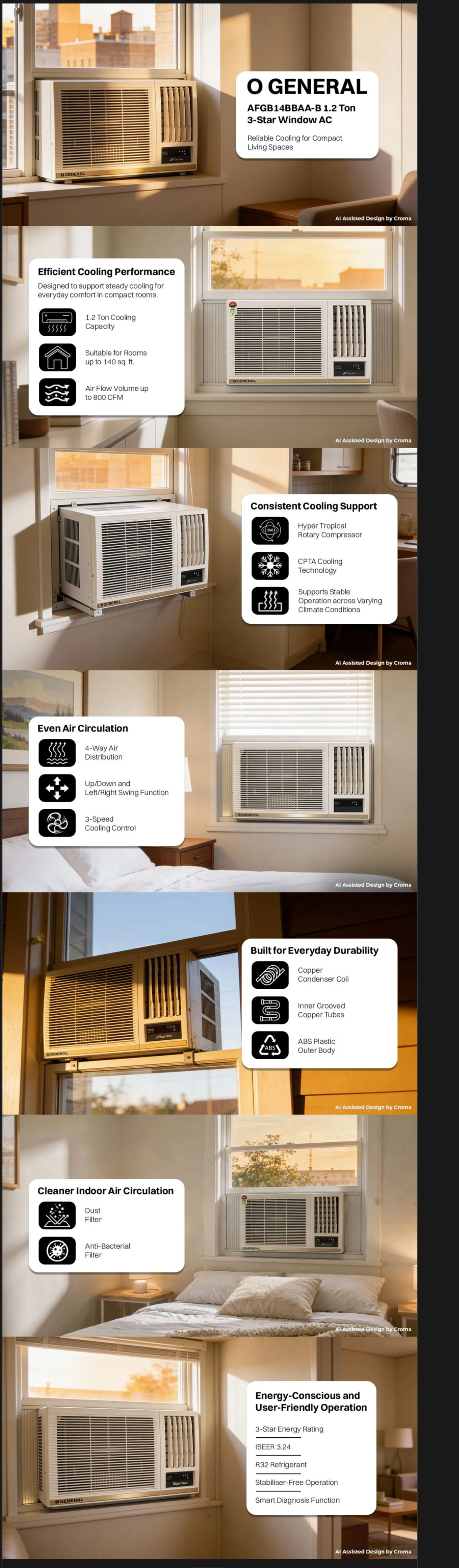 O GENERAL BBAA 1.2 Ton 2 Star Non Inverter Window AC (1.2TAFGB14BBAAB2S)