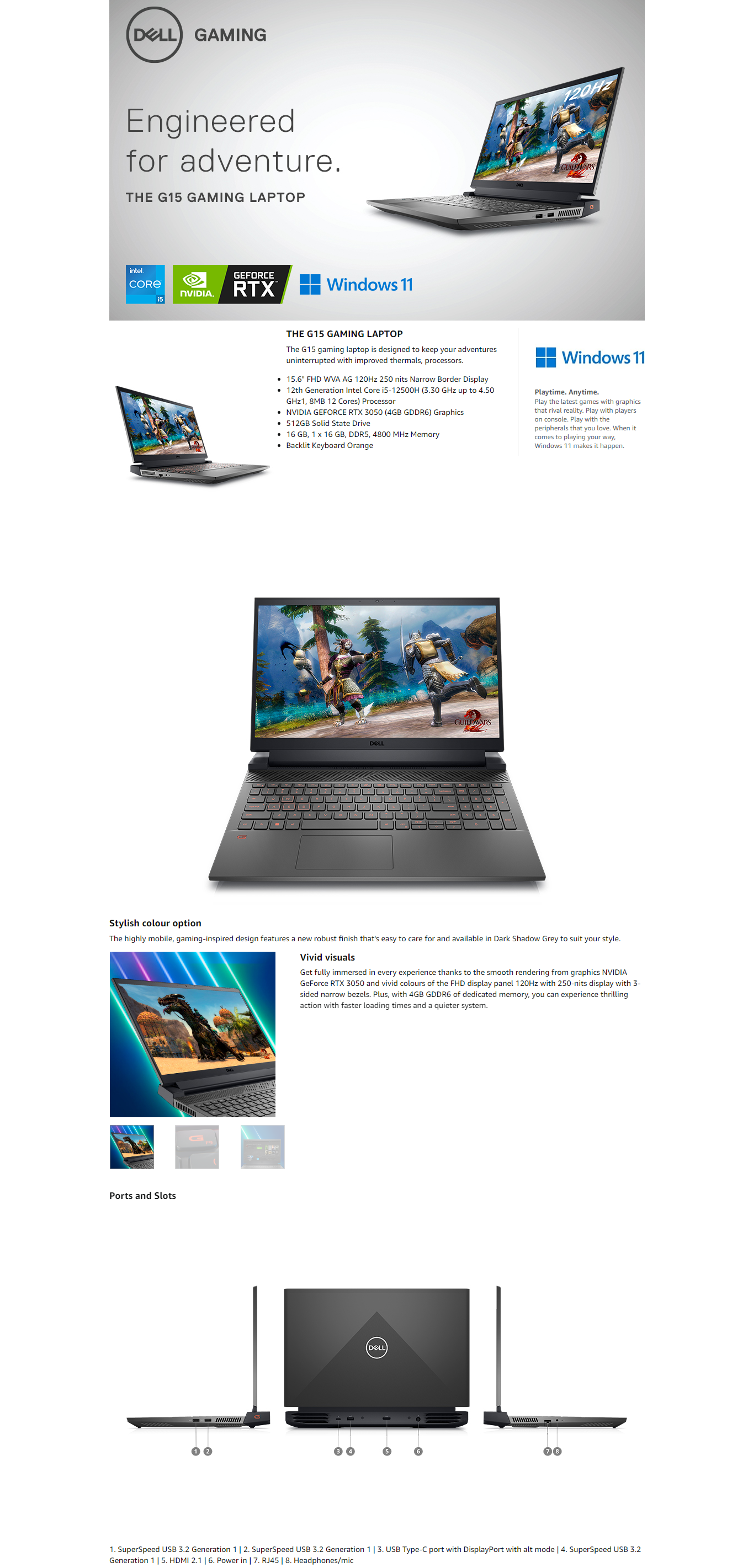 Dell Gaming G15 5520 Laptop (12th Gen Intel Core i5 / 16 GB RAM/512 GB SSD/15.6 Inch/4 GB Graphics/Win 11/ DELLD560822WIN9BCI5)