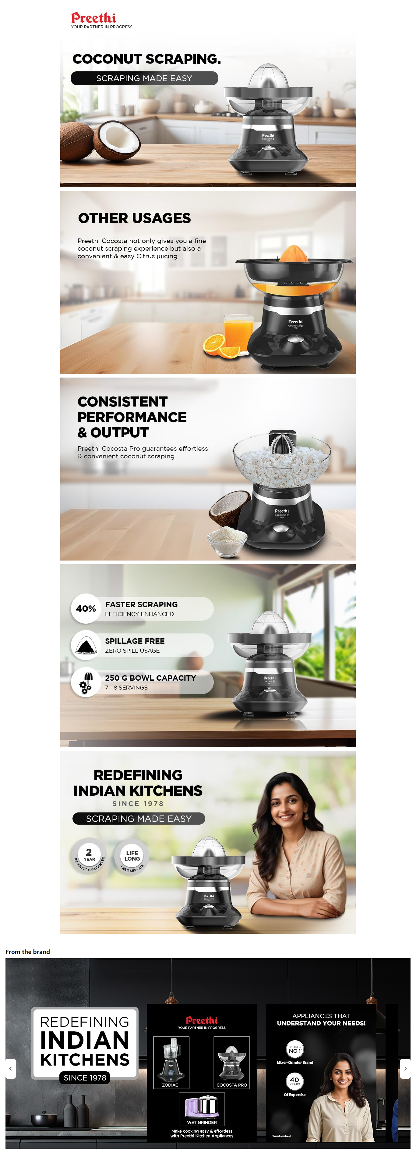 Preethi Cocosta Pro KP002 Coconut Scraper&Citrus Juicer (COCOSTAPRO)