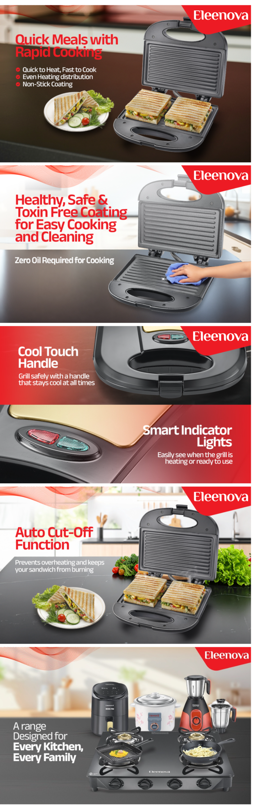 Eleenova Crown Sandwich Maker with Fixed Sandwich Plates (ELESMSCROWN)