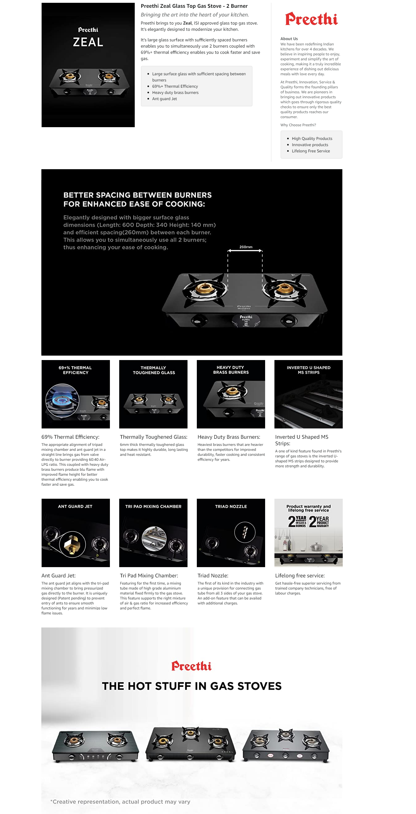 Preethi ISI approved Zeal 2 Burner Glass Top Gas Stove (ZEAL2B)