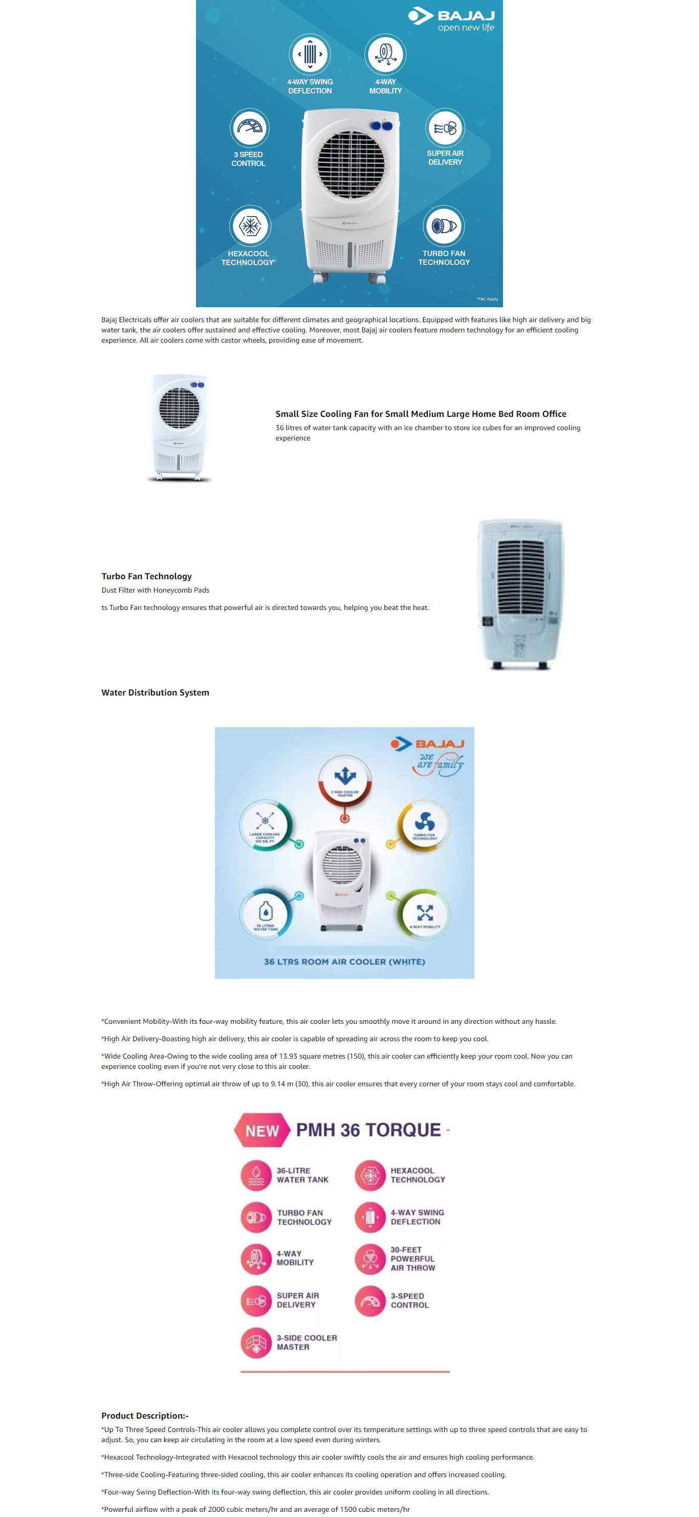 Bajaj 36L Personal Air Cooler (Anti-Bacterial Technology, Honeycomb Cooling Pads, BAJAJPMH36TORQUE)