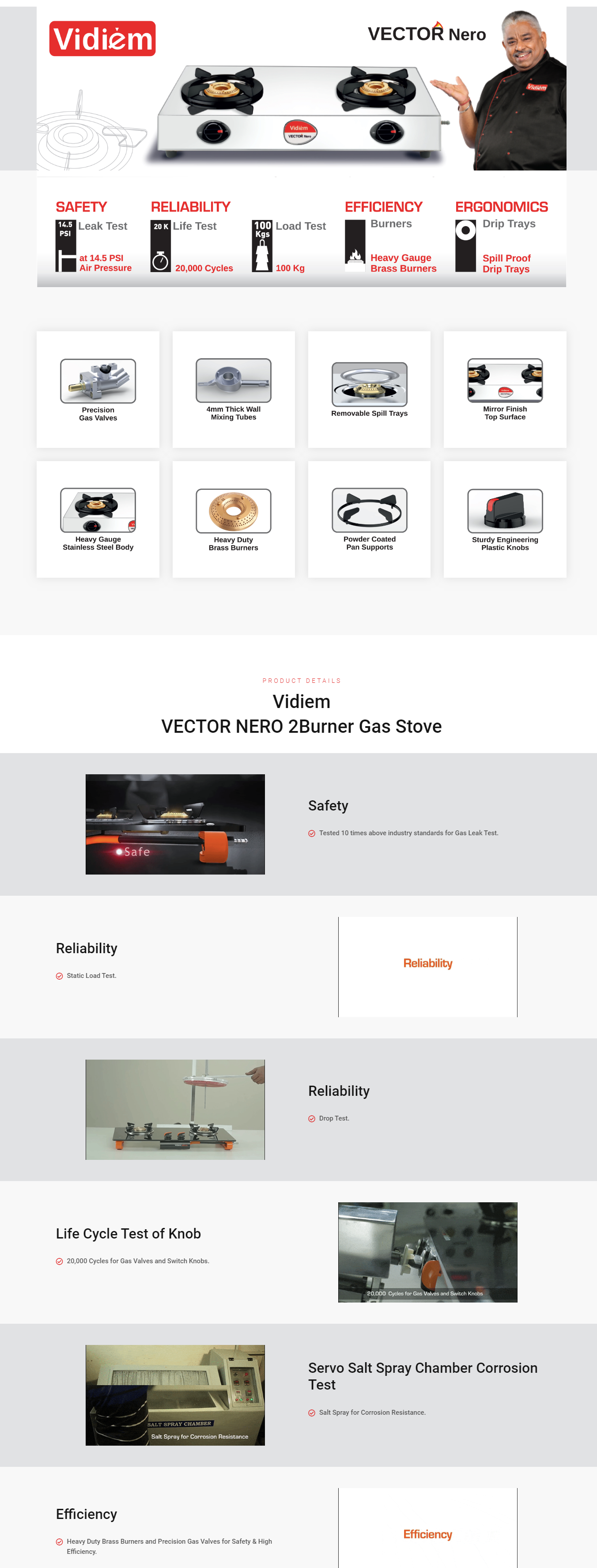 Vidiem Vector Plus 2B Stainless Steel Manual Gas Stove  (2 Burners) (VIDIEMVECTORNERO2B)