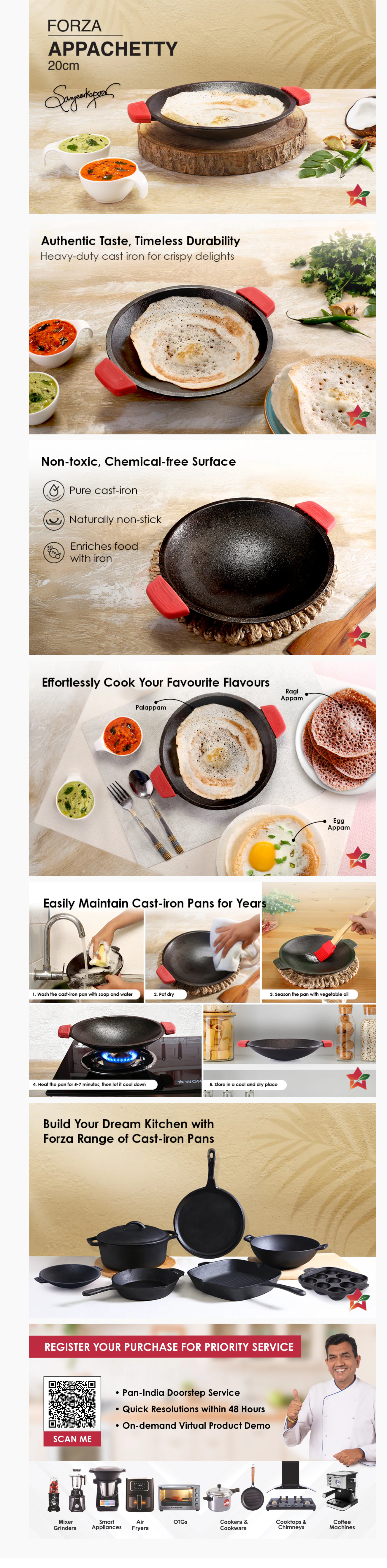 Wonderchef Forza Cast-Iron Appachetty | 20cm | Heavy-Duty Cast-Iron (WCAPPACHETYFORZA20CM)