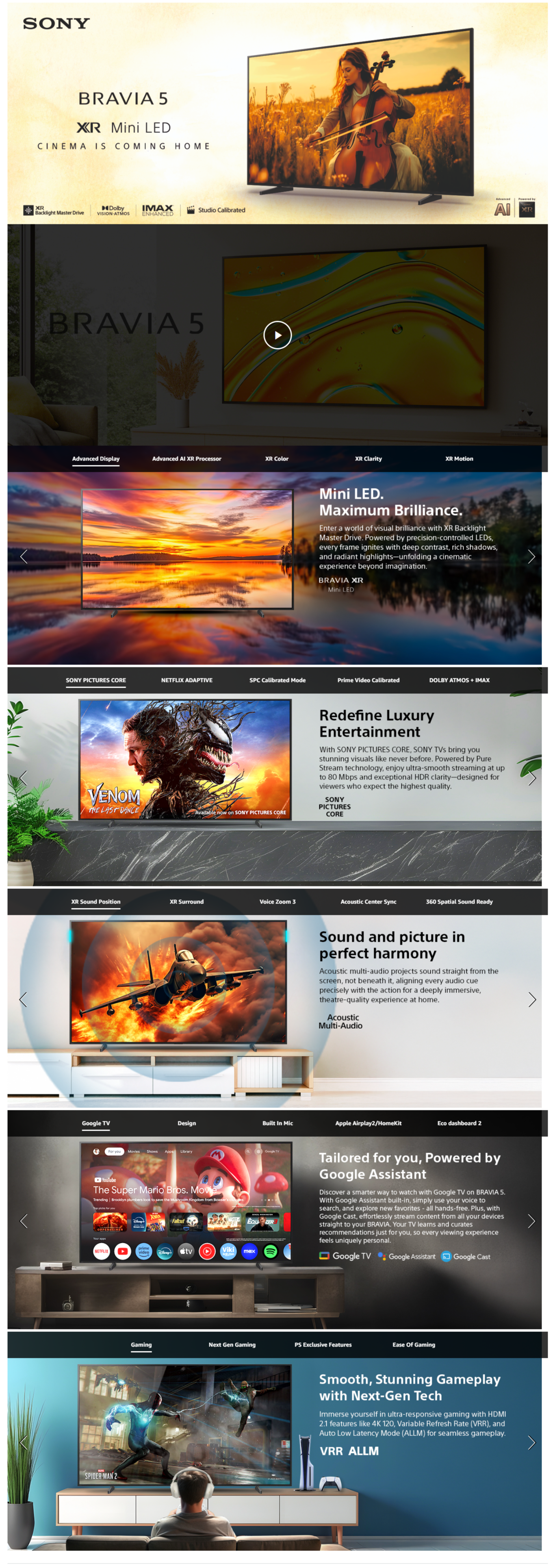 Sony 164 cm 65 inch 4K Ultra HD Smart Mini LED Google TV (K65XR55A)