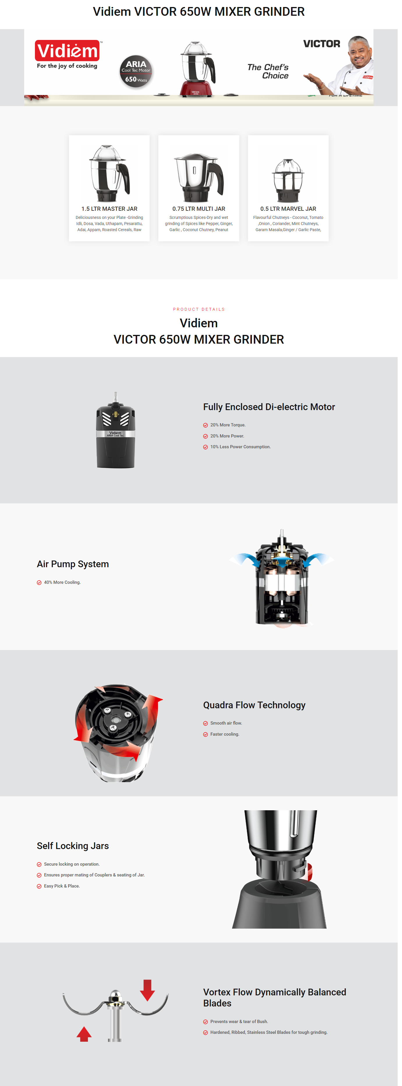 Vidiem VICTOR 650 W Mixer Grinder (VIDIEMVICTOR650W)