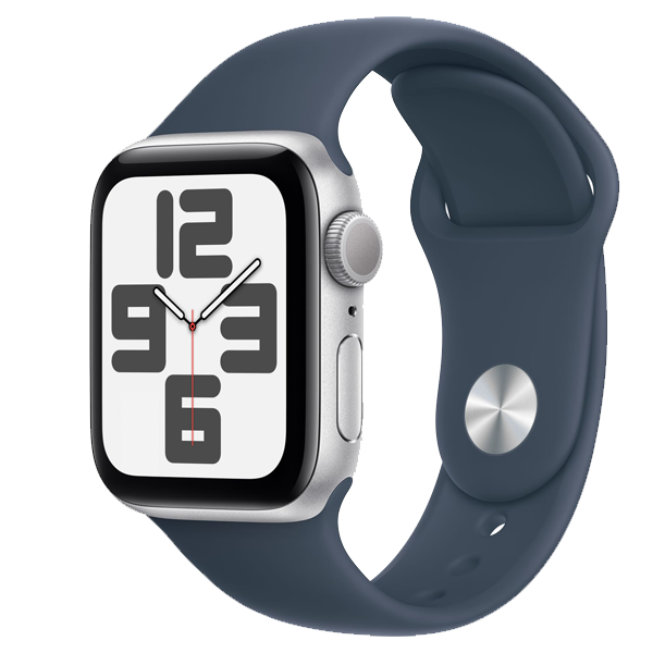 Apple Watch SE (40mm, GPS) Silver Aluminium Case with Storm Blue Sport Band - S/M (IWSEGPS40MMSIALMRE13)