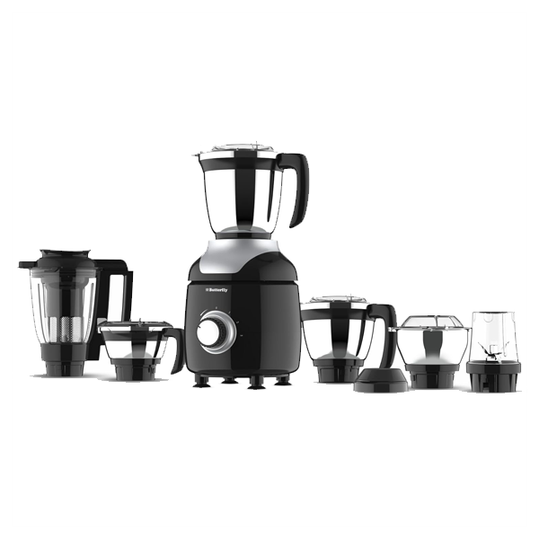 Butterfly Ziera Chrome 750W ABS Black Mixer Grinder with 6 Stainless Steel Jars (ZIERACHROME750W6JAR)