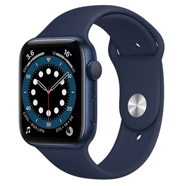 Apple Watch Series 6 GPS + Cellular 44 mm Blue Aluminium Case with Deep Navy Sport Band  (Blue Strap, Regular) (IWATCHS6GPSPLSC44MMB)