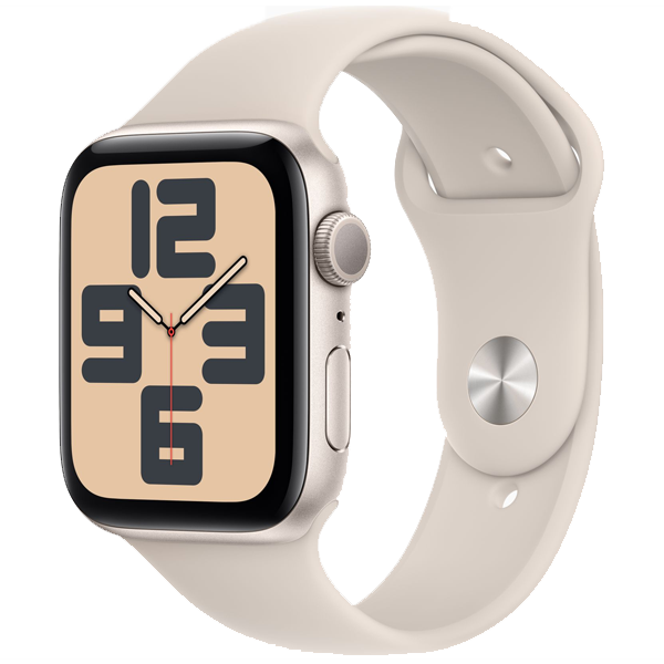 Apple Watch SE (44mm, GPS) Starlight Aluminium Case with Starlight Sport Band - S/M (Band fits 130-180mm wrists) (IWSEGPS44MMSTALMRE43)