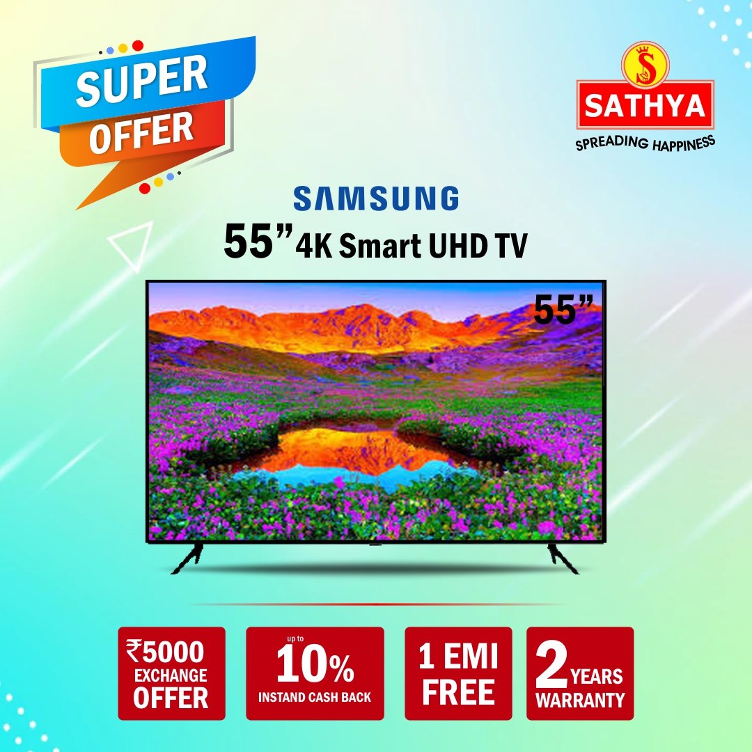 Samsung Crystal Ultra HD (4K) Smart TV LED 55 inch(138 cm) (2021 Model) (UA55AU7700)
