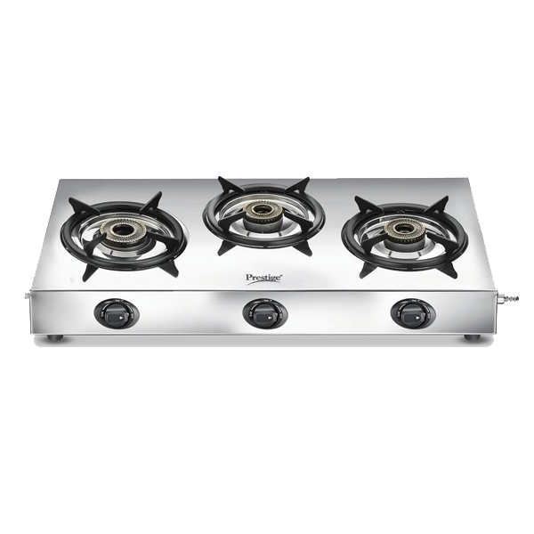 Prestige Perfect Plus 03B 1mm Stainless Steel Body L.P. Gas Stove 3 Brass Burners (3BPERFECTPLUSSS)