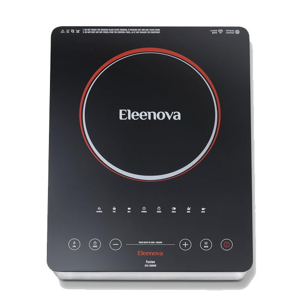Eleenova Infrared Cooktop Fusion with SS Grill Rack, 2000W, Touch Controls, Compatible with All Flat-Bottom Cookware (INDCOOKFUSION2000W)
