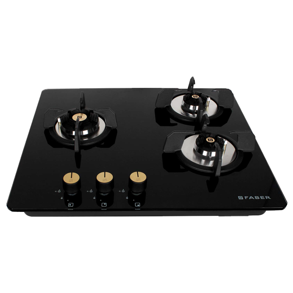 Faber Hob 3 Brass Burner Auto Electric Ignition Glass Top (Black, MAXUSHT603CRSBRCIAI)
