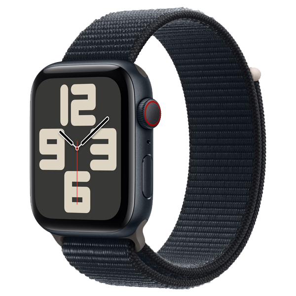 Apple Watch SE GPS + Cellular Aluminum Case with Sport Loop ( Midnight,44mm, IWSECEL44MMMIALMRHC3)