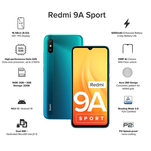 Redmi 9A Sport (3 GB RAM, 32 GB ROM, Coral Green) (R9ASPORT332CORALGREN)