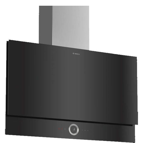 Bosch Series 8 wall-mounted cooker hood 90 cm clear glass black printed (DWF97RV60I)