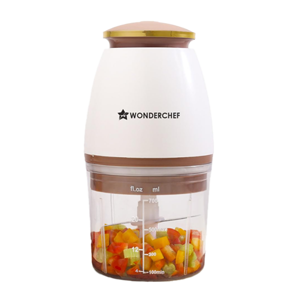 Wonderchef Nutri-chop Pearl Electric Chopper | 4 Sharp Stainless Steel Blades | 700ml | 350W | Chop and Mince Vegetables, Meat, Blends Dips | Low Noise | Light-weight (WCECNUTRIPEARL700ML)