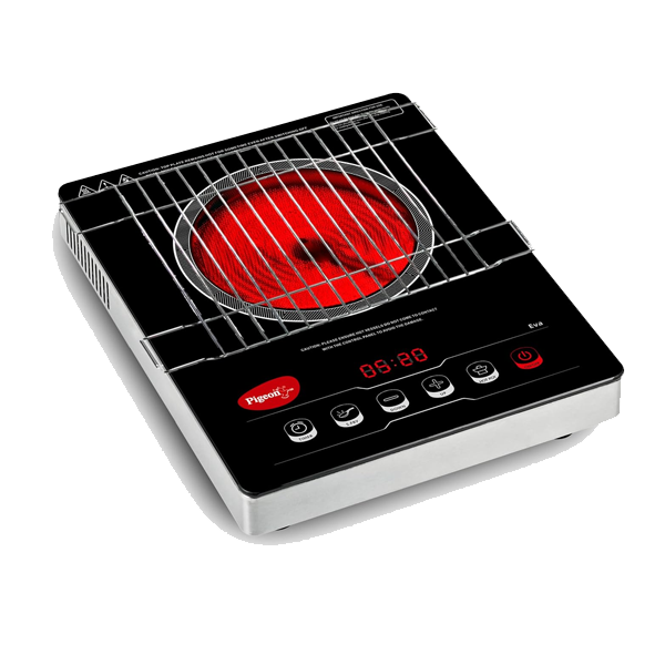 Pigeon Eva Infrared Cooktop 2000 Watts Black (with Free Stainless Steel Grill, Full touch Panel, Auto shut off and Overheat Protection) (PGINFRAREDCTEVA2000W)