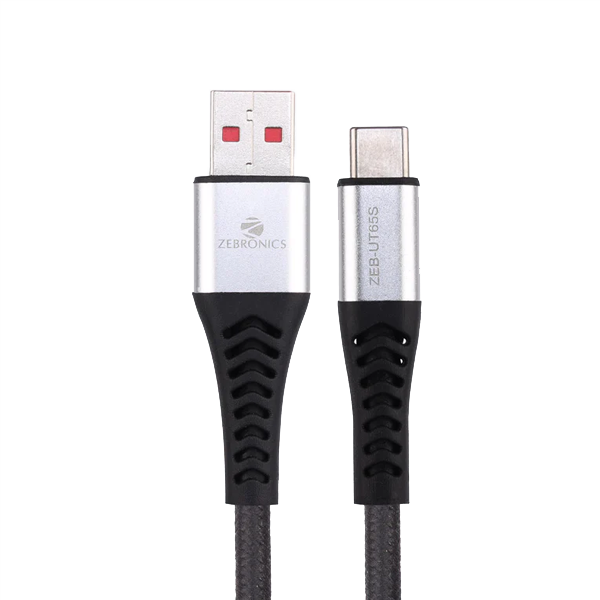 ZEBRONICS UT65S USB - Type C Braided Cable, 65 Watts, Rapid Charging, Multi-Protocols Support (ZEBUT65S)